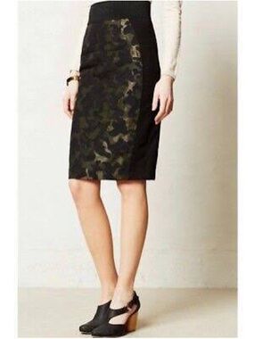 Maeve Camo Brocade Ponte Pencil Midi Skirt